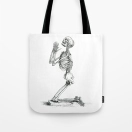 Vintage Praying Skeleton Graphite Anatomical Drawing Tote Bag