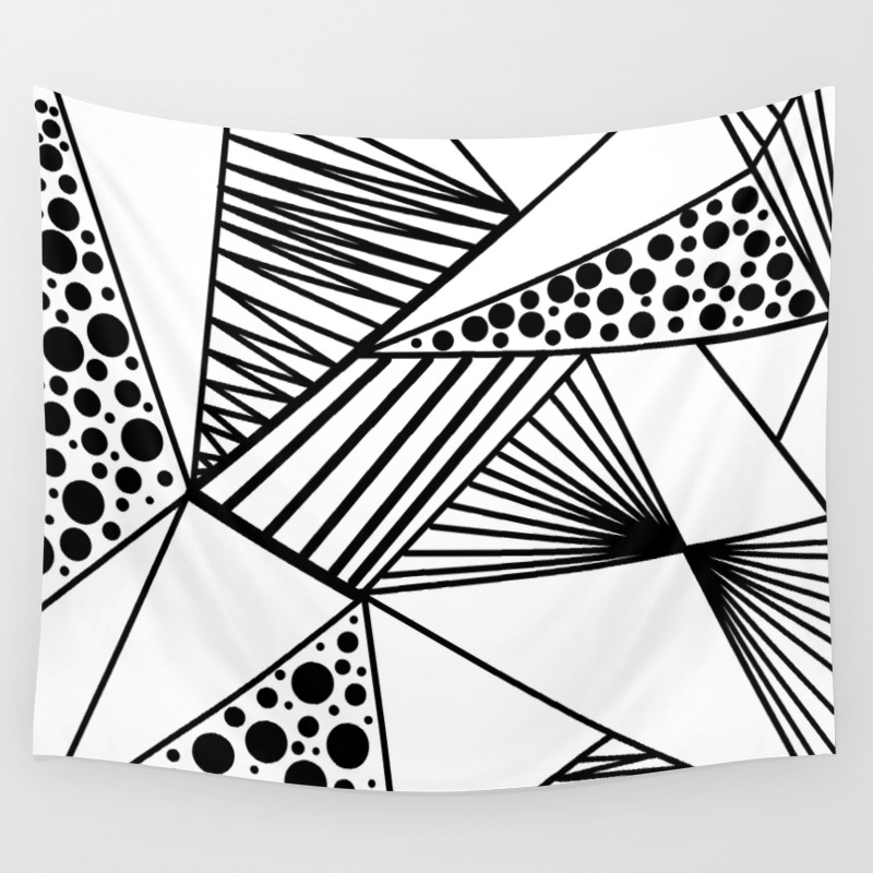 Modern Abstract Black White Geometric Stripes Polka Dots Wall