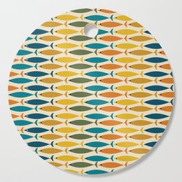Mid-Century Modern Fish Stripes in Moroccan Teal, Green, Orange, Mustard, and Cream Cutting Board
