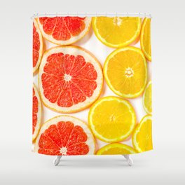 Gradient color citrus slices on white background Shower Curtain