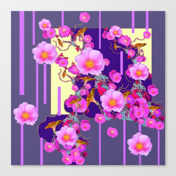 Modern Artwork Pink Wild Roses Purple Grey Design Canvas Print