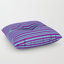 [ Thumbnail: Purple & Turquoise Colored Pattern of Stripes Floor Pillow ]
