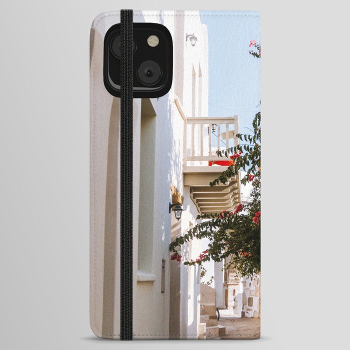 Small Greek Street | Flower Filled Mediterranean Ally | Travel Photography on the Islands of Greece iPhone Wallet Case