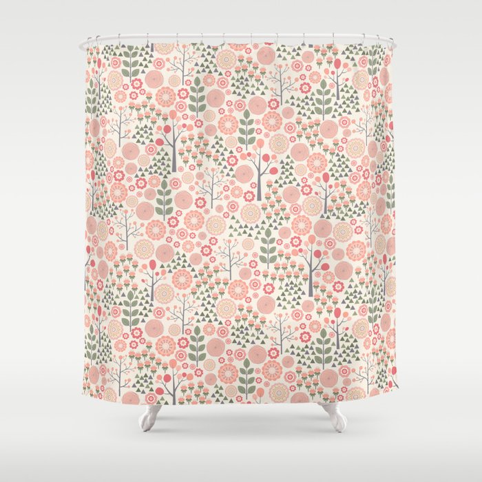 Scandi Dense Floral Pattern Shower Curtain