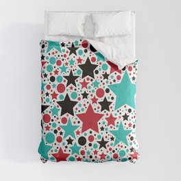 Teal, Red, Black Fun Stars & Dots Pattern Comforter