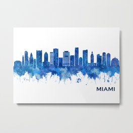 Miami Florida Skyline Blue Metal Print