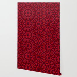 Red Color Arab Square Pattern Wallpaper