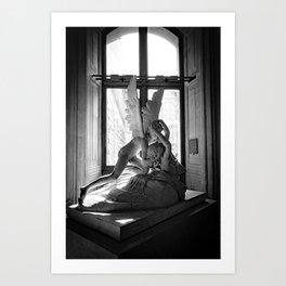 Psyche Revived by Cupid's Kiss, Louvre Museum, Paris, France black and white photograph Art Print