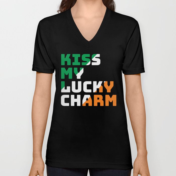 Kiss My Lucky Charm St Patrick's Day V Neck T Shirt