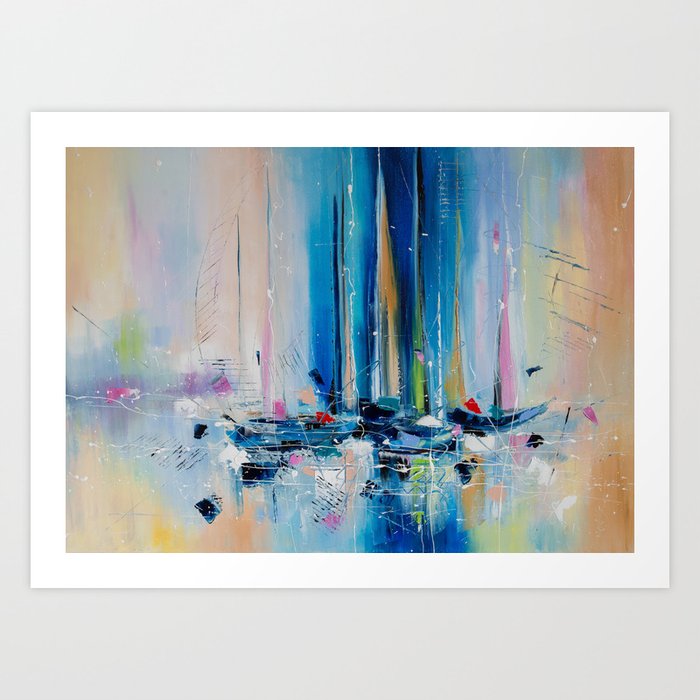 Boats in the morning lake Art Print
