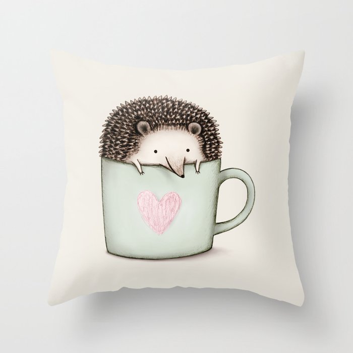Hedgehog in a Mug Throw Pillow