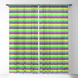 [ Thumbnail: Lime, Dark Violet, Black, and Yellow Lined/Striped Pattern Sheer Curtain ]