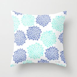 Dahlia Burst Mint and Blue Throw Pillow