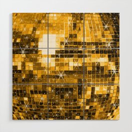 Twinkle Yellow Gold Disco Ball Pattern  Wood Wall Art