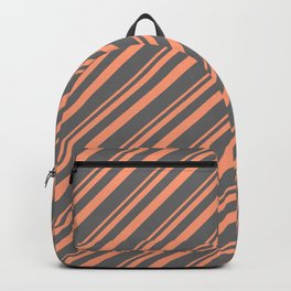 [ Thumbnail: Light Salmon & Dim Grey Colored Striped Pattern Backpack ]