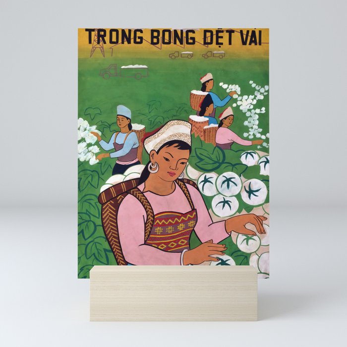 Vietnamese Poster: Cotton Cultivation, Fabric Weaving Trồng bông, dệt vải  Mini Art Print