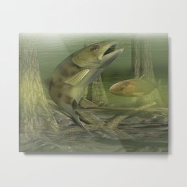 Backyard Fishing Metal Print | Illustration, Pond, Digital, Painting, 3D, Fish, Aquatic, Realism 