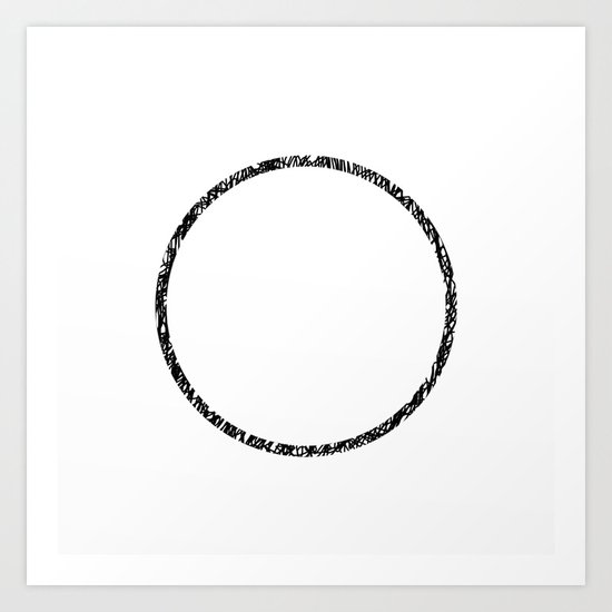 Scribble Ring - Black ink, black and white, minimalistic, ring artwork Art Print