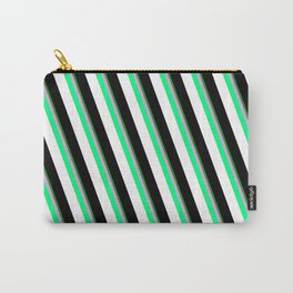 [ Thumbnail: Colorful Forest Green, Plum, Green, White, and Black Colored Lines Pattern Carry-All Pouch ]