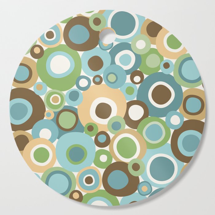 Mid Century Modern Circles // V2 // Brown, Green, Gold, Ocean Blue, Sky Blue, Turquoise, Ivory Cutting Board