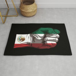 Raised Fist for Mexico | Mexican Flag Rug | Society, Tradition, Graphicdesign, Nationality, Nationalcolored, Fans, Southamerica, Mexico, Team, Home 