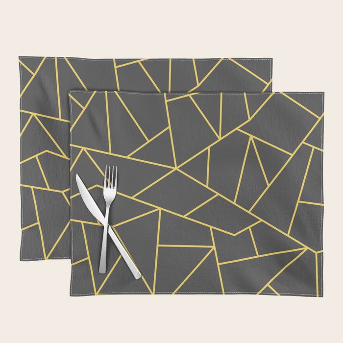 Mustard Yellow Mosaic Lines On Vey Dark Gray Placemat by Ron Eric
