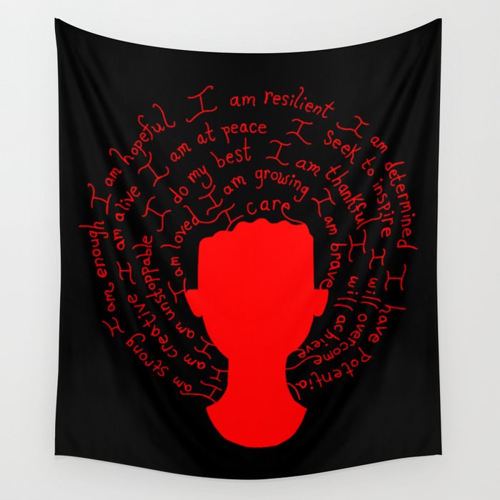Self Care Matters Red Silhouette Wall Tapestry