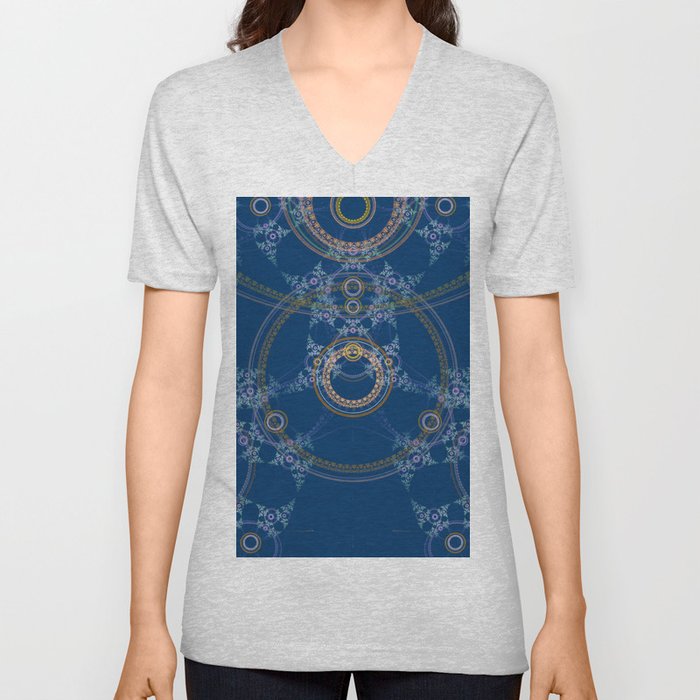 Blue mandala texture V Neck T Shirt