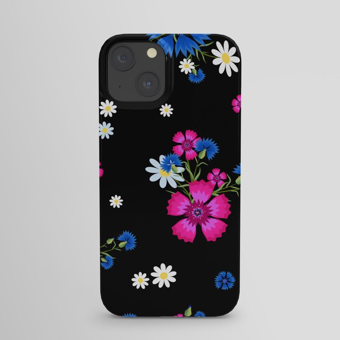 small and big white daisies,pink carnation and blue cornflowers iPhone Case