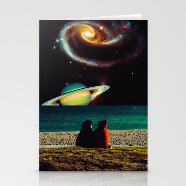 Gazing At The Universe - Space Collage, Retro Futurism, Sci-Fi Stationery Cards