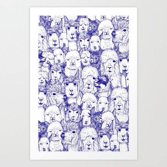 just alpacas blue white Art Print
