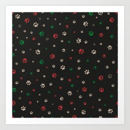 Trace doodle paw prints pattern background with Christmas new years black background Art Print | Christmas, Black, Puppy, Cat Print, Doodle, Wildlife, Dog Mom, Cat Mom, Pattern, Happy New Year 