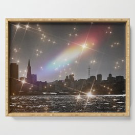 Rainbow Pixie Dusted SF Skyline with Pink Triangle for Pride Serving Tray