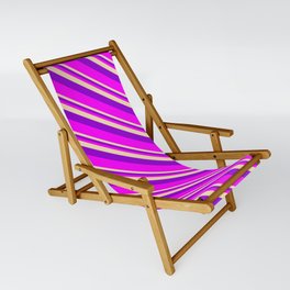 [ Thumbnail: Tan, Dark Violet & Fuchsia Colored Lines Pattern Sling Chair ]