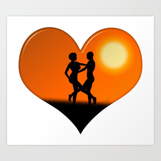 Sunset Dancing Couple Love Heart Art Print