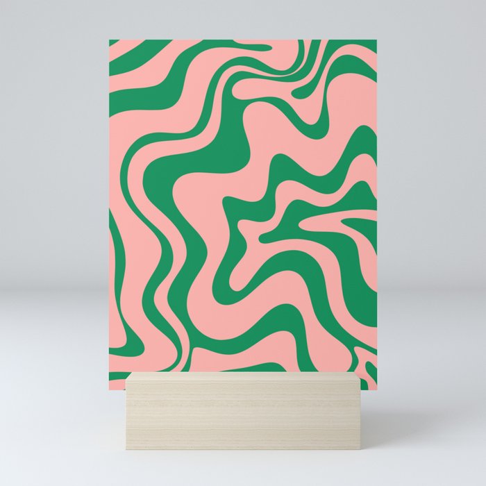 Liquid Swirl Retro Abstract Pattern in Pink and Bright Green Mini Art Print