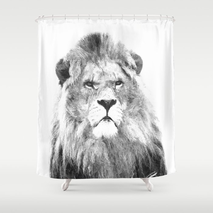 Black And White Lion Animal Portrait Shower Curtain