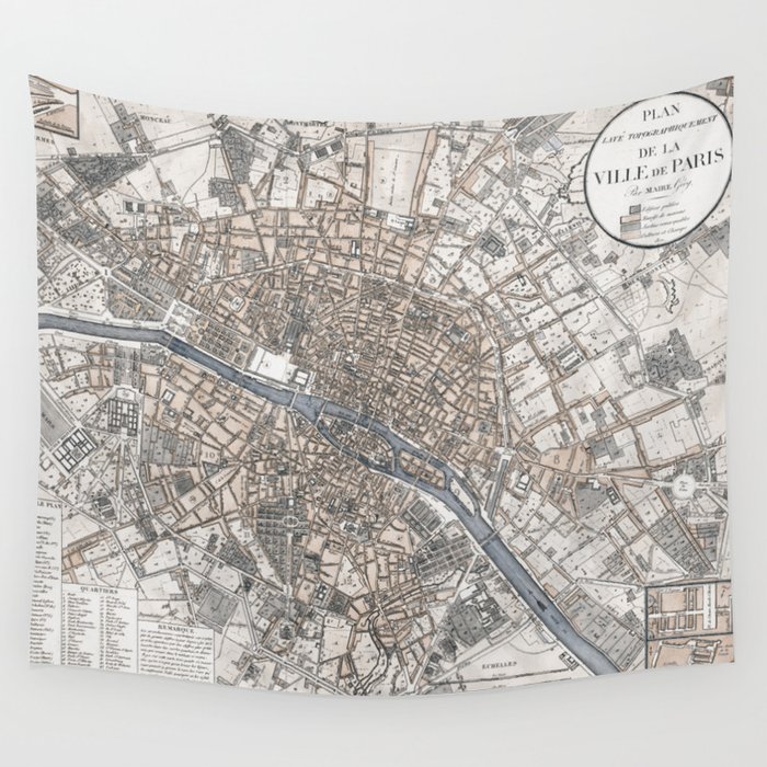 1821 Vintage Map Of Paris France Wall Tapestry by Mika_yng  Society6