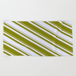[ Thumbnail: Lavender & Green Colored Striped/Lined Pattern Beach Towel ]