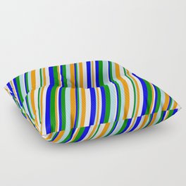 [ Thumbnail: Eye-catching Light Blue, Dark Orange, White, Blue & Green Colored Lined/Striped Pattern Floor Pillow ]