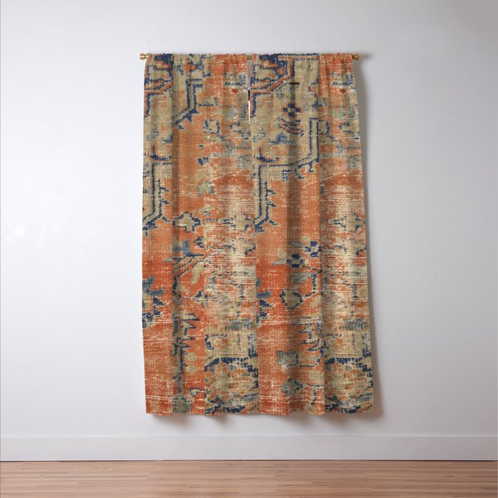 Vintage Woven Navy And Orange Blackout Curtain By Jenniferrizzo Society6