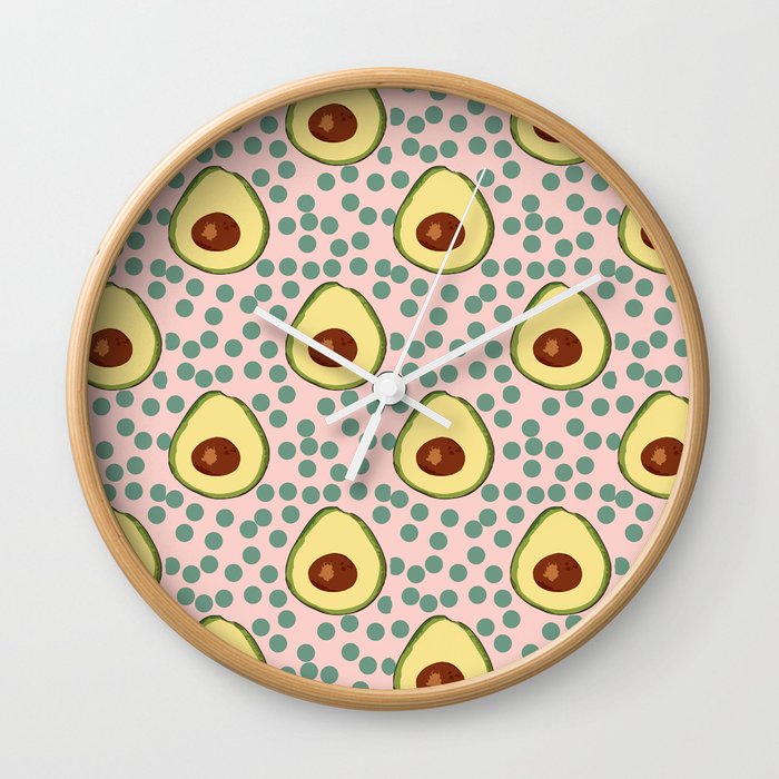 Modern Avocado Pink Salt Polka Dot Pattern Wall Clock