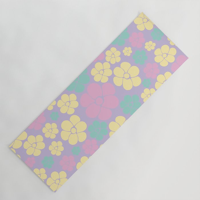 Flower Pattern - Pastel Pink, Yellow, Purple and Green Yoga Mat