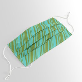 [ Thumbnail: Green and Turquoise Colored Stripes/Lines Pattern Face Mask ]