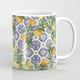 Sicilian Citrus: Mediterranean tiles & vintage lemons & orange fruit pattern Coffee Mug