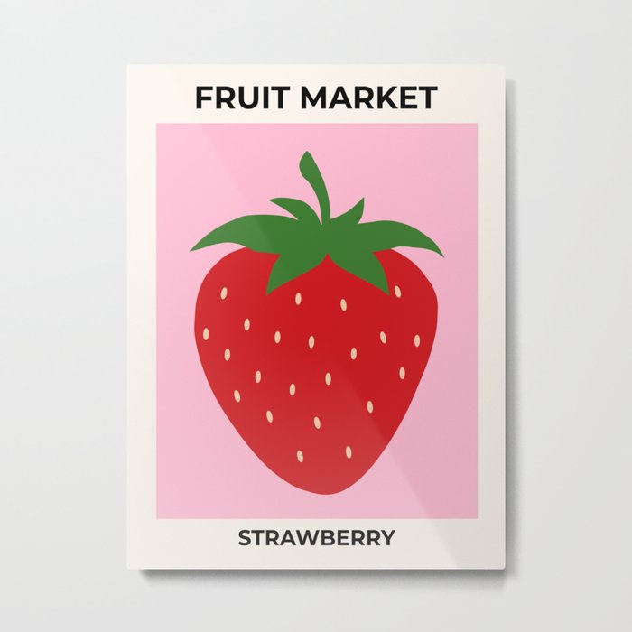 Fruit Market Print Pink Strawberry Print Fruit Art Modern Decor Food Art Abstract Metal Print