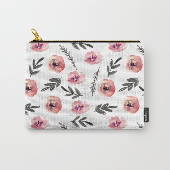 Pink flowers and black branches. Watercolor Carry-All Pouch