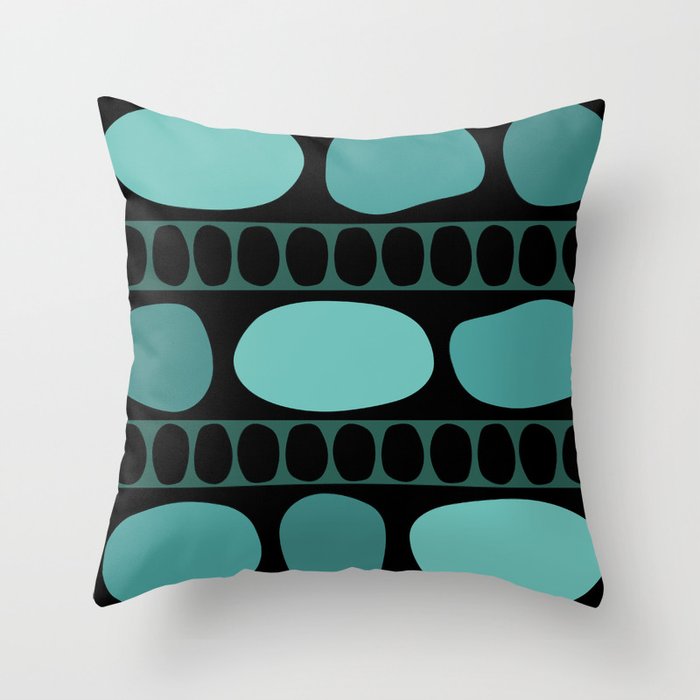 Tribal Art Rock Pattern Black Turquoise Throw Pillow