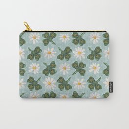 Clovers and Daisies Carry-All Pouch | Digital, Floral, Plants, Pattern, Myartlovepassion, Spring, Blueandgreen, Luck, Artlovepassion, Irish 