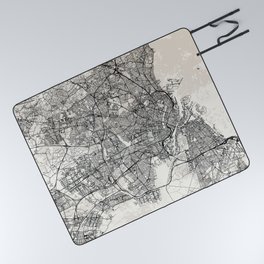 Copenhagen, Denmark - City Map Art Print - Black and White Picnic Blanket